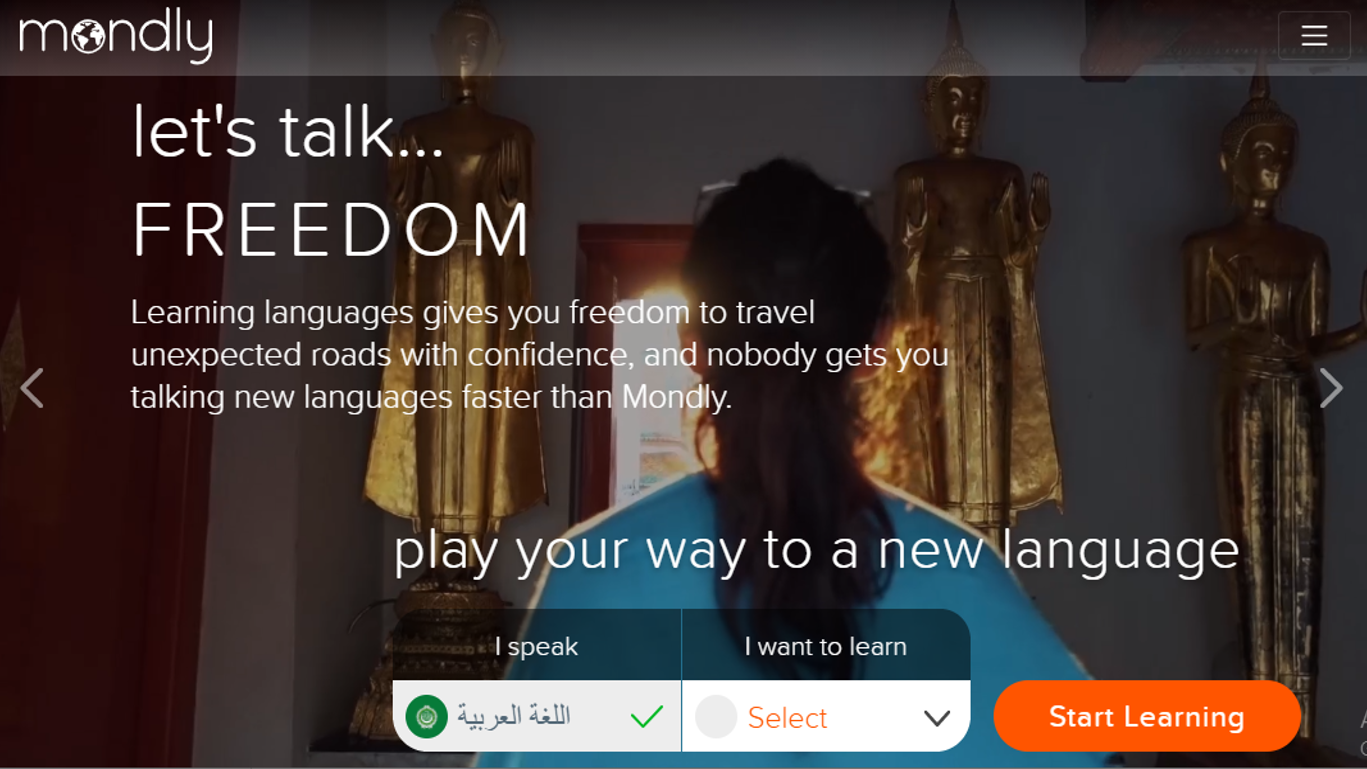 صورة من التطبيق Mondly لتعلم اللغات ، تحت شعار اختر طريقك لتعلم لغة جديدة